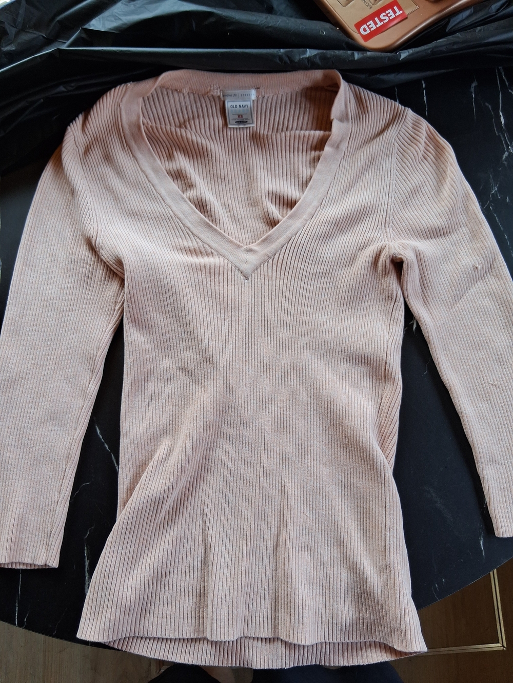 Old Navy Ribbed V-Neck Sweater - Blush Pink Y2k